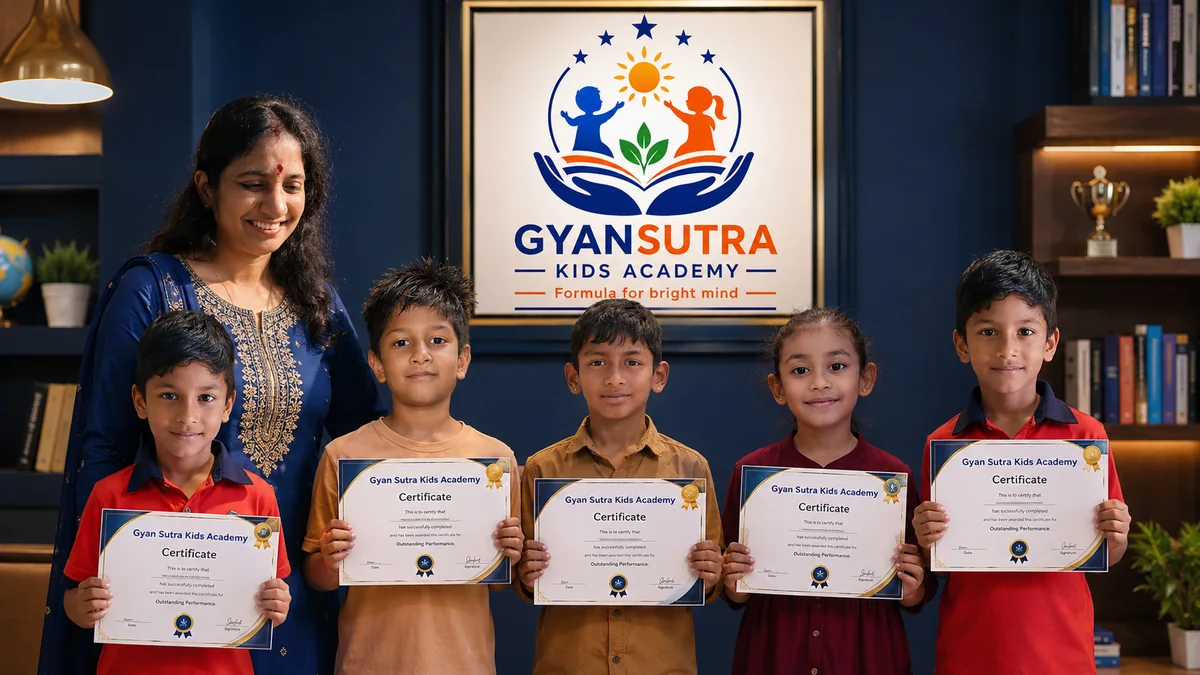 Students receiving Gyan Sutra Kids Academy certificates