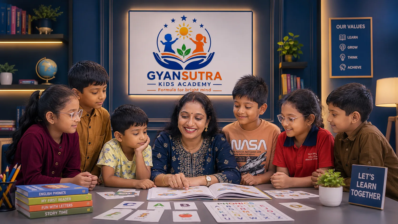Children learning with their teacher